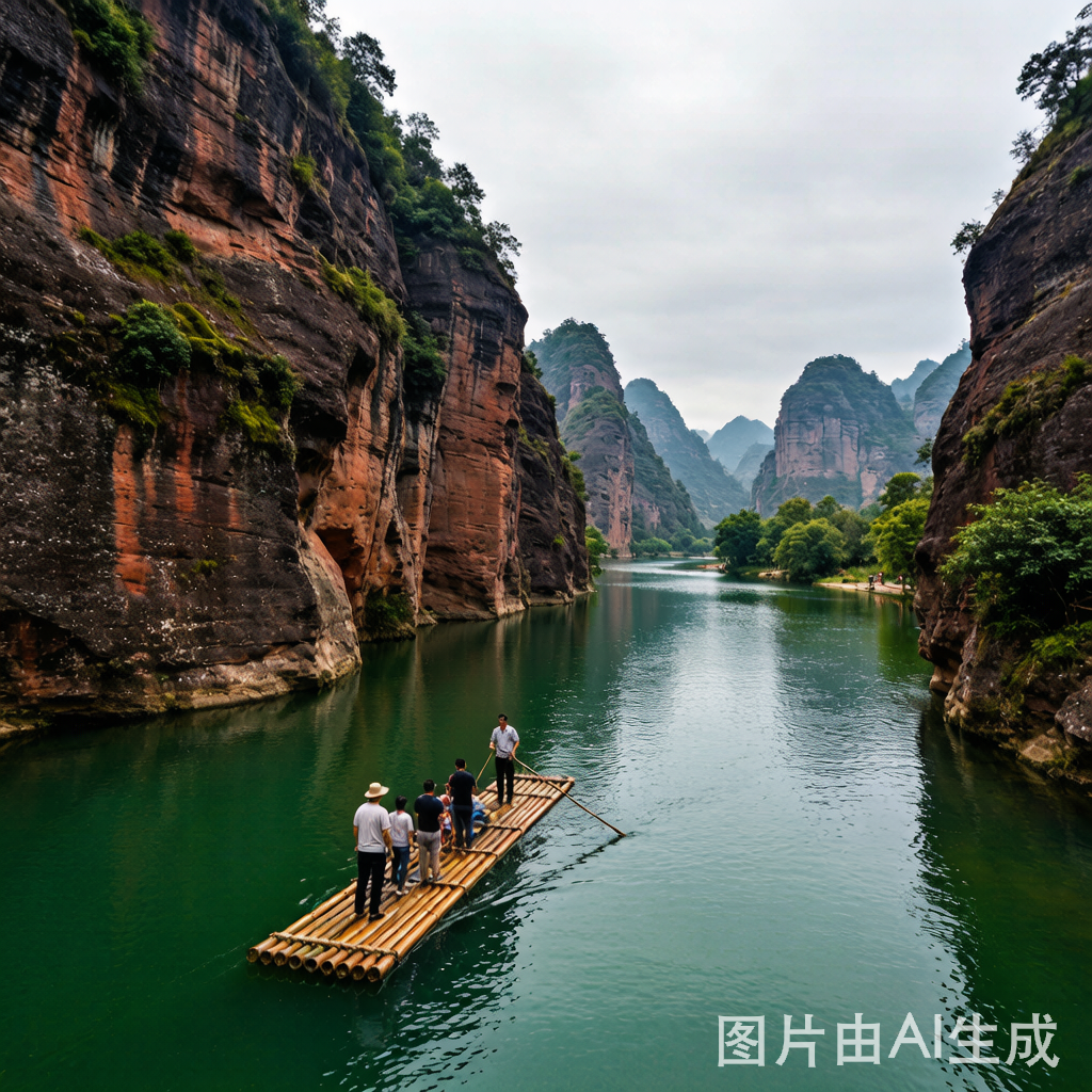 Nine-Bend River Bamboo Raft Drifting